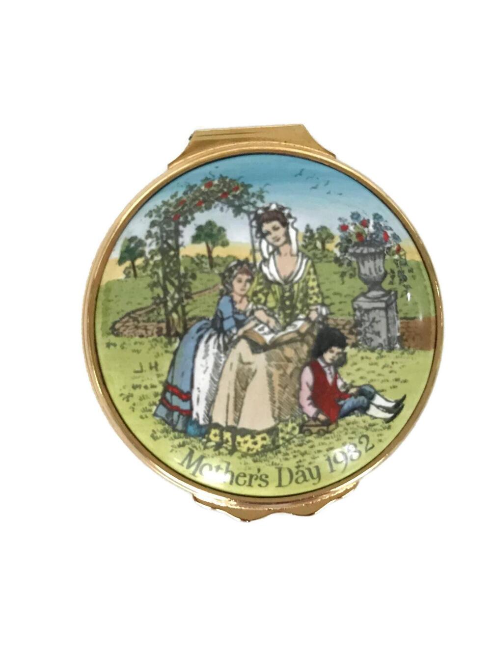 Vintage Halcyon Days Enamel Trinket Box: 1982 Mother's Day Battersea Box